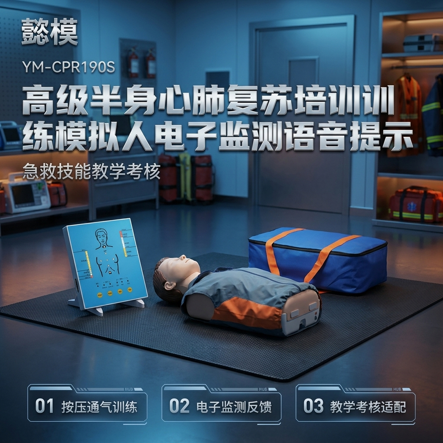 懿模YM-CPR190S高级半身心肺复苏培训训练模拟人电子监测语音提示