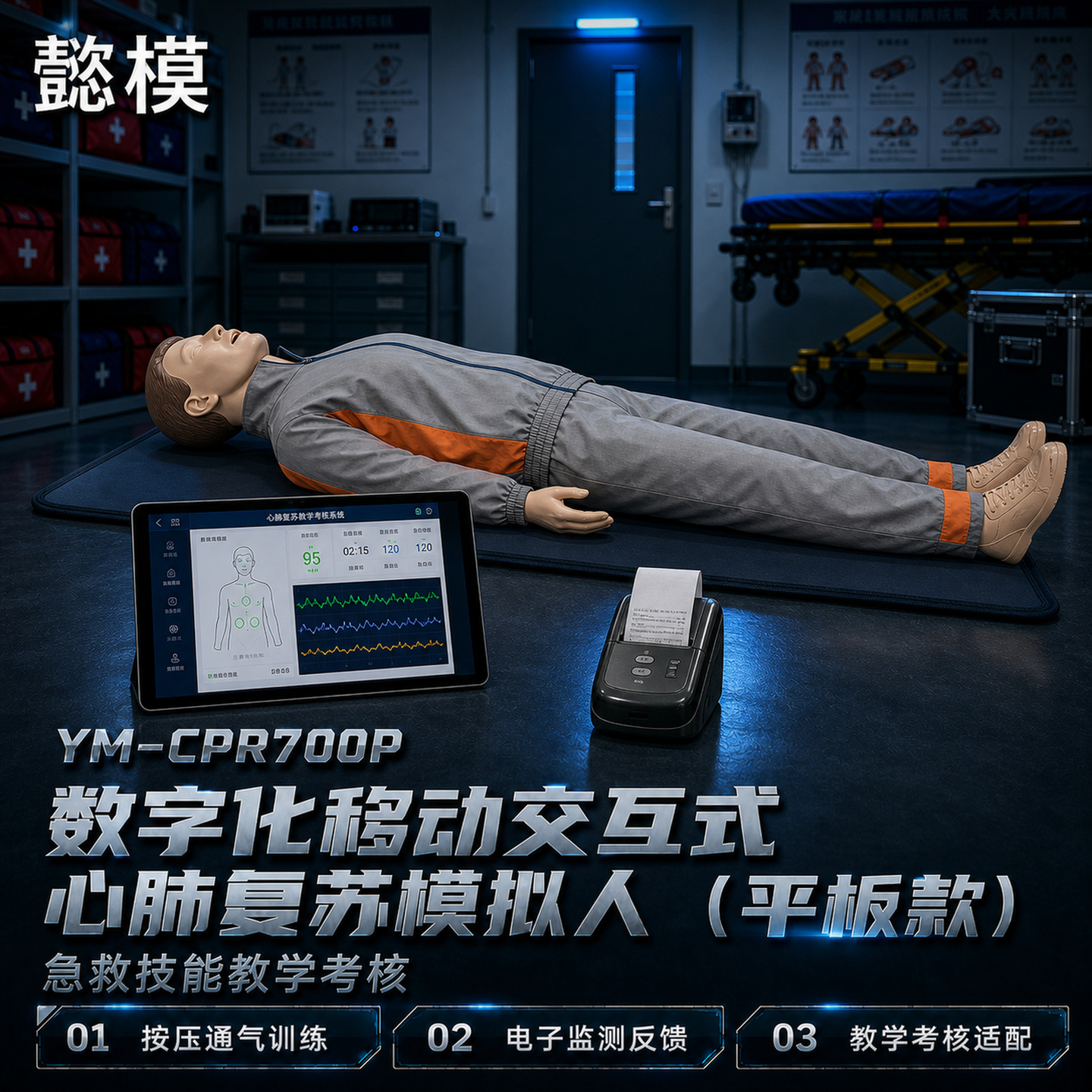 懿模YM-CPR700P数字化移动交互式心肺复苏模拟人（平板款）