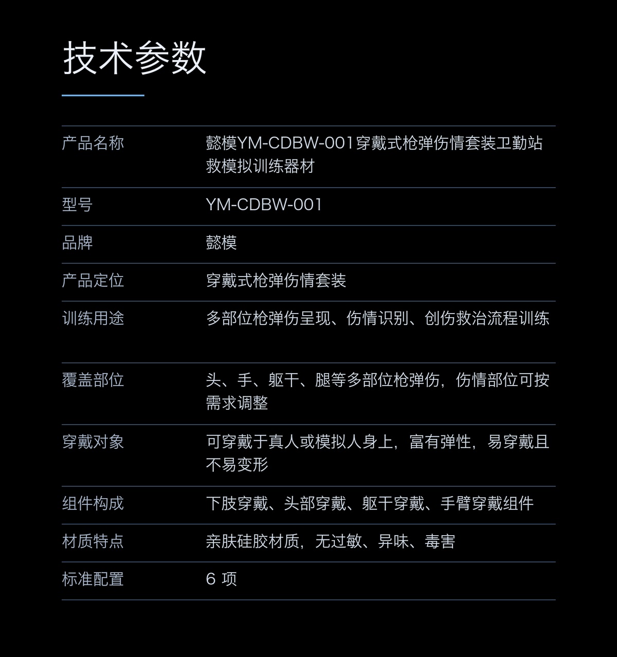 懿模YM-CDBW-001穿戴式枪弹伤情套装卫勤站救模拟训练器材 详情图 4