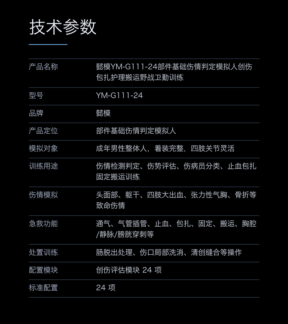 懿模YM-G111-24部件基础伤情判定模拟人创伤包扎护理搬运野战卫勤训练 详情图 4